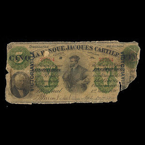 Canada, Banque Jacques-Cartier, 5 piastres : June 1, 1880