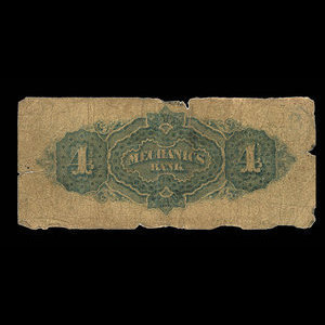 Canada, Mechanics Bank (Montreal), 4 dollars : June 1, 1872