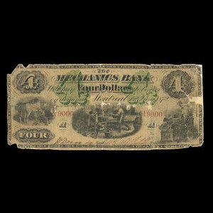 Canada, Mechanics Bank (Montreal), 4 dollars : June 1, 1872