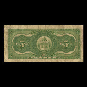 Canada, Merchants Bank of Canada (The), 5 dollars : January 3, 1917