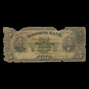 Canada, Molsons Bank, 5 dollars : July 2, 1890