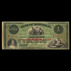 Canada, Bank of Montreal, 1 dollar : January 3, 1859