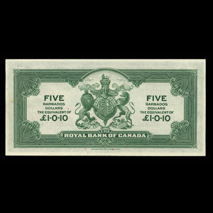 Barbados, Royal Bank of Canada, 5 dollars : January 2, 1920