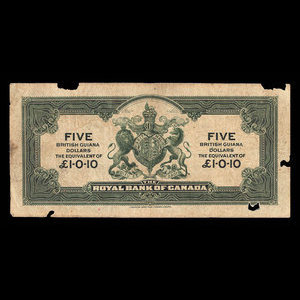 British Guiana, Royal Bank of Canada, 5 dollars : January 2, 1920