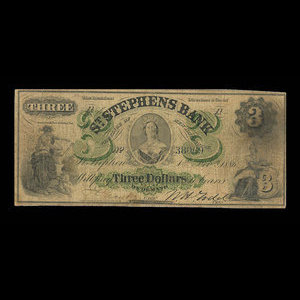 Canada, St. Stephen's Bank, 3 dollars : February 1, 1886