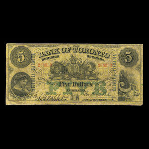 Canada, Bank of Toronto (The), 5 dollars : July 1, 1890