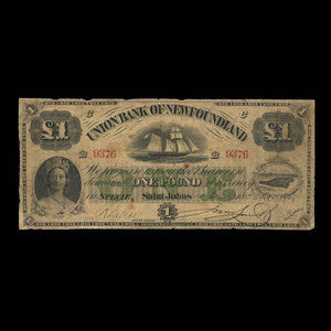 Canada, Union Bank of Newfoundland, 1 pound : October 4, 1865