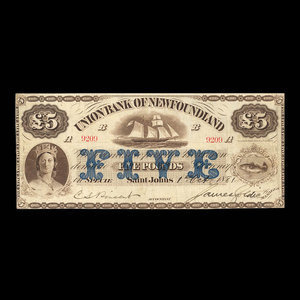 Canada, Union Bank of Newfoundland, 5 pounds : October 1, 1881