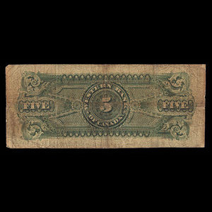 Canada, Western Bank of Canada, 5 dollars : October 2, 1882