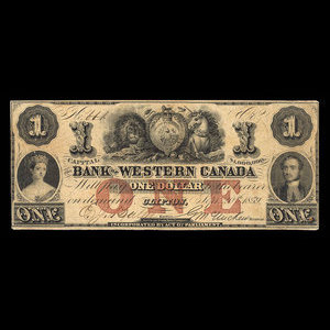 Canada, Bank of Western Canada, 1 dollar : September 20, 1859