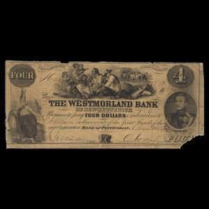 Canada, Westmorland Bank of New Brunswick, 4 dollars : June 1, 1854