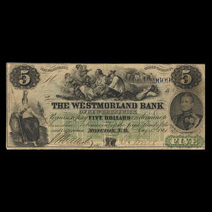 Canada, Westmorland Bank of New Brunswick, 5 dollars : August 1, 1861