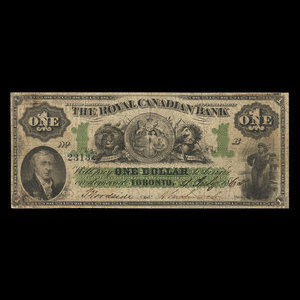 Canada, Royal Canadian Bank, 1 dollar : July 4, 1865