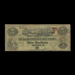 Canada, Merchants Bank of Canada (The), 5 dollars : June 2, 1873