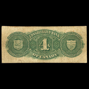 Canada, Consolidated Bank of Canada, 4 dollars : July 1, 1876