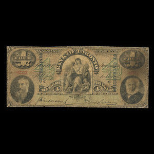 Canada, Bank of Toronto (The), 4 dollars : January 1, 1876