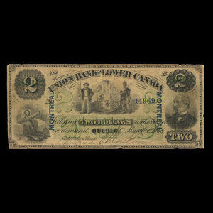 Canada, Union Bank of Lower Canada, 2 dollars : March 1, 1866