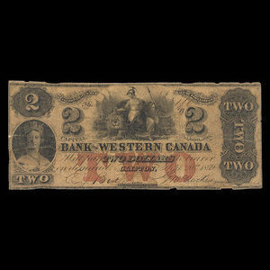 Canada, Bank of Western Canada, 2 dollars : September 20, 1859