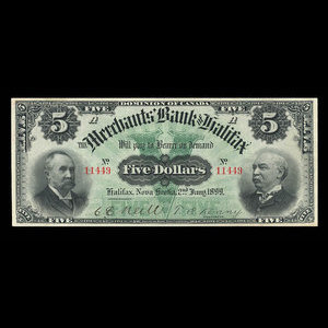 Canada, Merchants' Bank of Halifax, 5 dollars : January 2, 1899