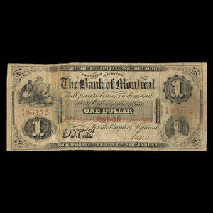 Canada, Bank of Montreal, 1 dollar : August 1, 1856