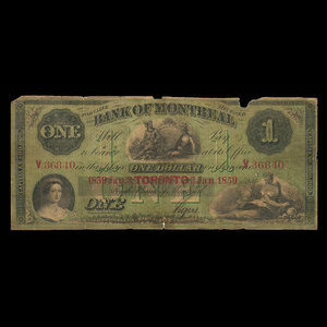 Canada, Bank of Montreal, 1 dollar : January 3, 1859