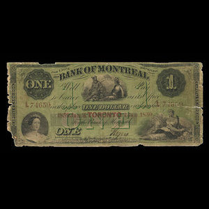 Canada, Bank of Montreal, 1 dollar : January 3, 1859