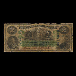 Canada, Royal Canadian Bank, 2 dollars : July 26, 1865