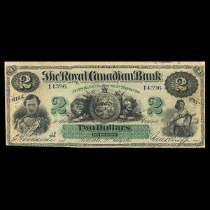 Canada, Royal Canadian Bank, 2 dollars : July 26, 1865