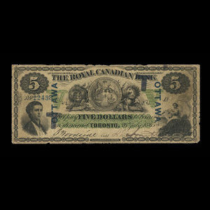 Canada, Royal Canadian Bank, 5 dollars : July 26, 1865