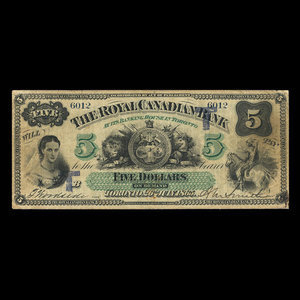 Canada, Royal Canadian Bank, 5 dollars : July 26, 1865