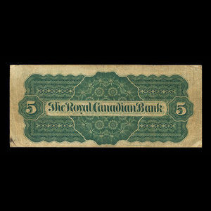 Canada, Royal Canadian Bank, 5 dollars : July 26, 1865