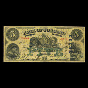 Canada, Bank of Toronto (The), 5 dollars : July 1, 1890