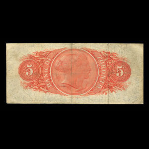 Canada, Bank of Toronto (The), 5 dollars : July 1, 1890