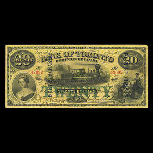 Canada, Bank of Toronto (The), 20 dollars : July 1, 1887