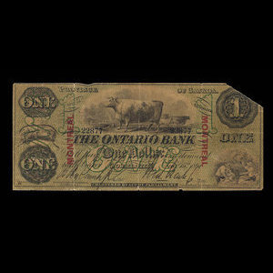 Canada, Ontario Bank, 1 dollar : August 15, 1861