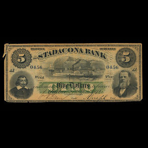 Canada, Stadacona Bank, 5 dollars : April 2, 1874