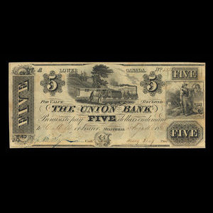 Canada, Union Bank, 5 dollars : August 1, 1838