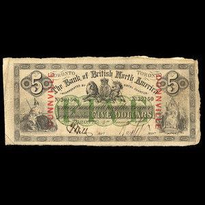 Canada, Bank of British North America, 5 dollars : January 4, 1865