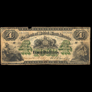 Canada, Bank of British North America, 4 dollars : July 1, 1877