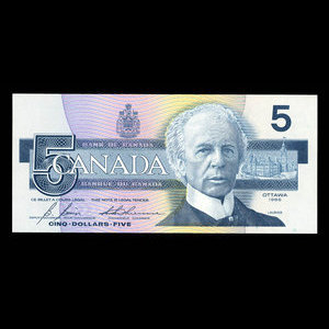 Canada, Bank of Canada, 5 dollars : 1986