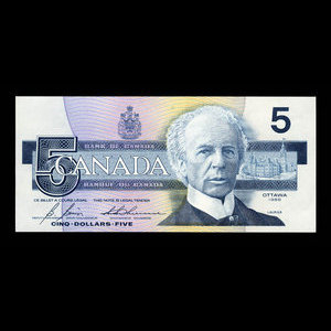 Canada, Bank of Canada, 5 dollars : 1986