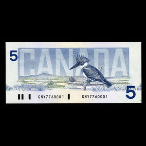 Canada, Bank of Canada, 5 dollars : 1986