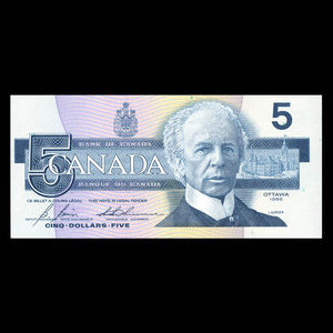 Canada, Bank of Canada, 5 dollars : 1986