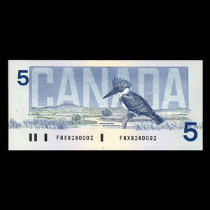 Canada, Bank of Canada, 5 dollars : 1986