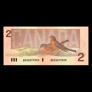 Canada, Bank of Canada, 2 dollars : 1986