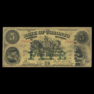 Canada, Bank of Toronto (The), 5 dollars : July 1, 1890