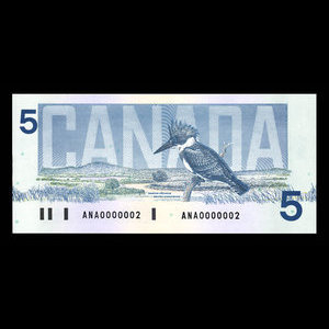 Canada, Bank of Canada, 5 dollars : 1986