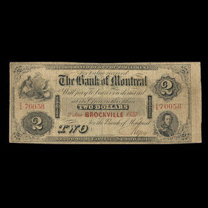 Canada, Bank of Montreal, 2 dollars : January 2, 1857