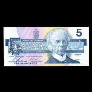 Canada, Bank of Canada, 5 dollars : 1986