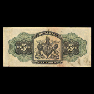 Canada, Royal Bank of Canada, 5 dollars : January 2, 1909